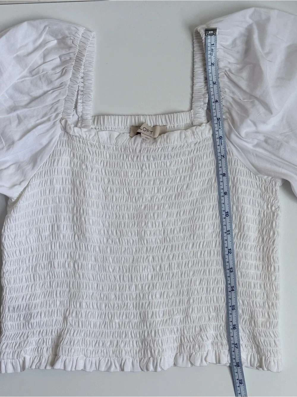 LOFT White Smocked Square-Neck Puff Sleeve Blouse Women’s Size Large